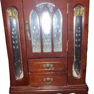 Elegant Wooden Jewelry Armoire with Glass Panels